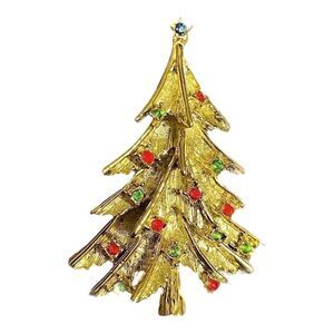 Vintage Gold tone and gem Christmas Tree Brooch